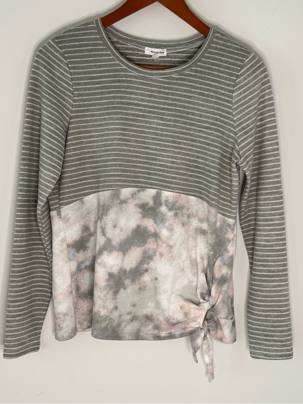 Eyeshadow Gray & Pink Striped Tie-Dye Long Sleeve Top